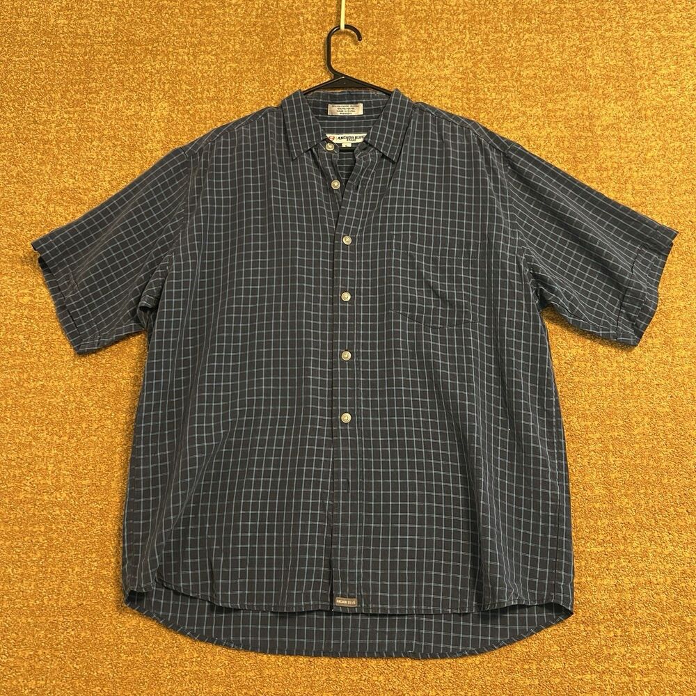 FLAWS Vintage Anchor Blue Plaid Button Up Shirt Mens L Blue Y2K Surf
